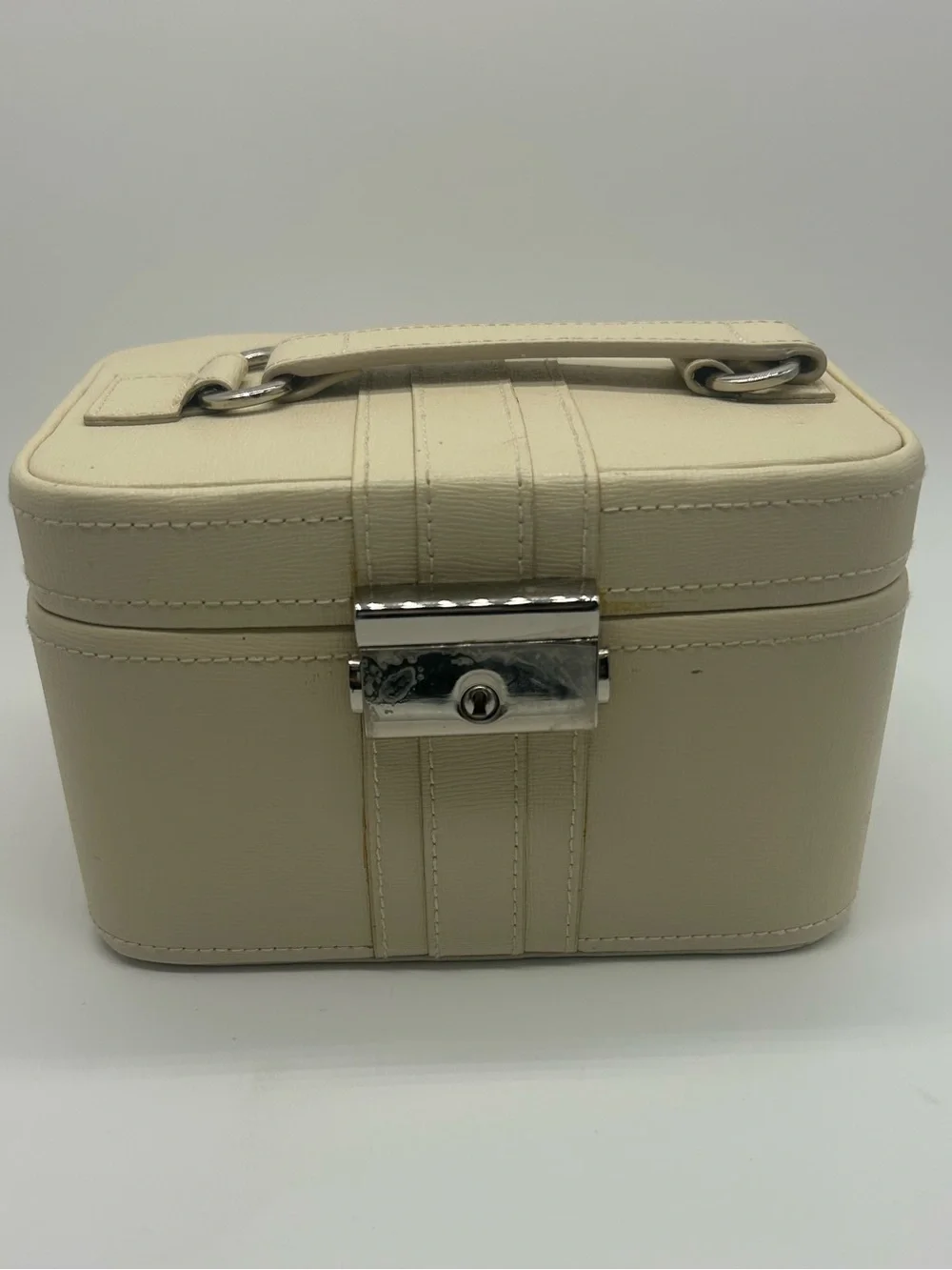 Pottery Barn Cream Travel Jewelry Box Carrying‎ Handle key lock